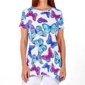 Metropolitan Women’s XL Boho Butterflies Sharktail Hem Handkerchief Blouse